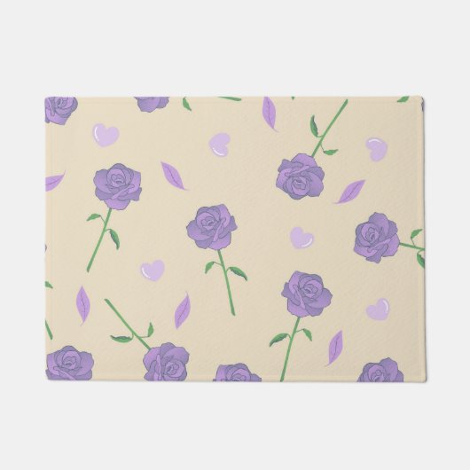 Beige Lila Rose Floral Boho Botanisches Muster Fußmatte (Vorderseite)