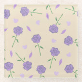 Beige Lila Rose Floral Boho Botanisches Muster Glasuntersetzer (Vorderseite)