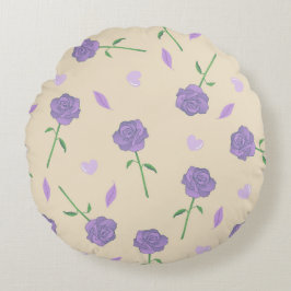 Beige Lila Rose Floral Boho Botanisches Muster Rundes Kissen