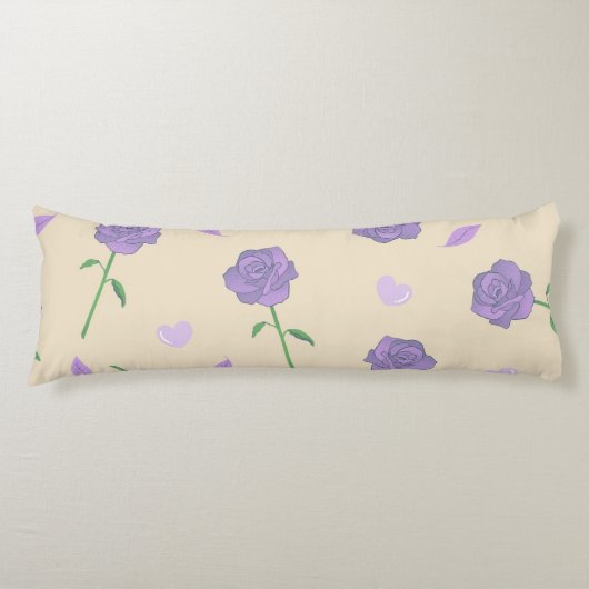 Beige Lila Rose Floral Boho Botanisches Muster Seitenschläferkissen (Vorderseite)