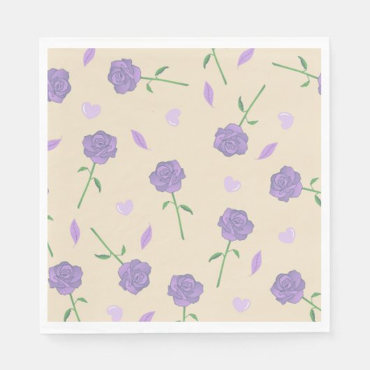 Beige Lila Rose Floral Boho Botanisches Muster Serviette (Vorderseite)