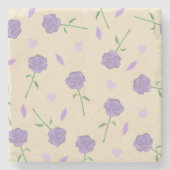 Beige Lila Rose Floral Boho Botanisches Muster Steinuntersetzer (Vorderseite)