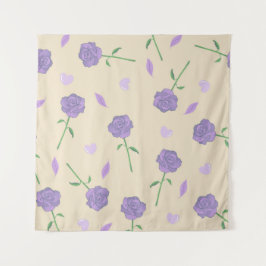 Beige Lila Rose Floral Boho Botanisches Muster Wandteppich