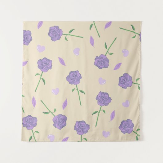 Beige Lila Rose Floral Boho Botanisches Muster Wandteppich (Vorderseite)