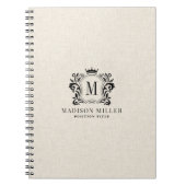 Beige Linen Black Royal Crest Crown Monogram Notizblock (Vorderseite)