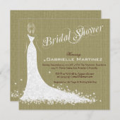 Beige Linen Burlap & White Wedding Dress Einladung (Vorne/Hinten)