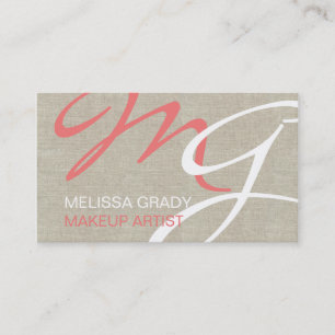 Beige Linen Coral Monogram Modern Business Card Visitenkarte