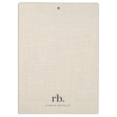 Beige Linen Creme Texture Einfache Elegante Monogr Klemmbrett (Rückseite)