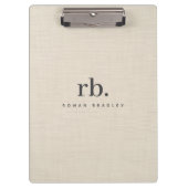 Beige Linen Creme Texture Einfache Elegante Monogr Klemmbrett (Vorderseite)