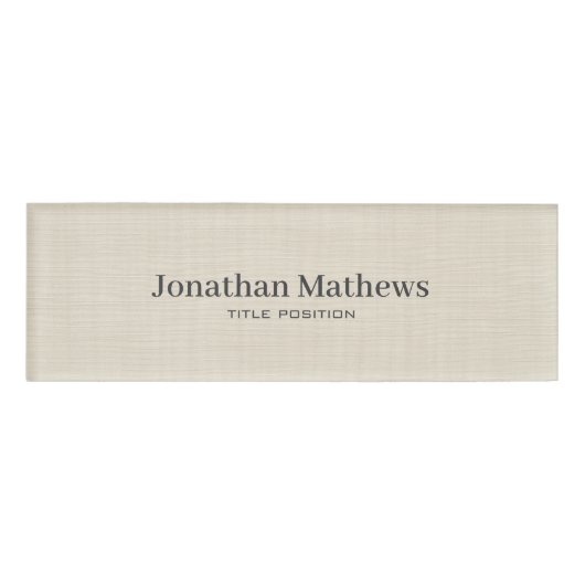 Beige Linen Creme Texture Einfache Elegante Monogr Namenschild (Vorderseite)