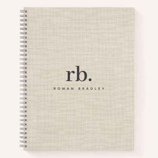 Beige Linen Creme Texture Einfache Elegante Monogr Notizblock (Vorderseite)