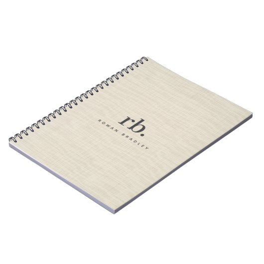 Beige Linen Creme Texture Einfache Elegante Monogr Notizblock (Linke Seite)