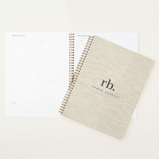 Beige Linen Creme Texture Einfache Elegante Monogr Planer (Anzeige)