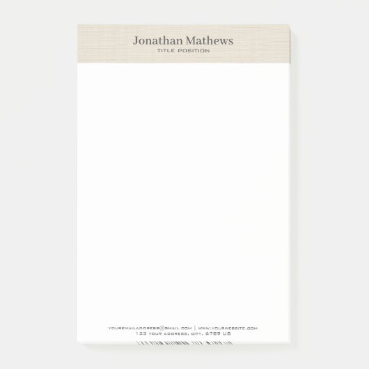 Beige Linen Creme Texture Einfache Elegante Monogr Post-it Klebezettel (Vorderseite)