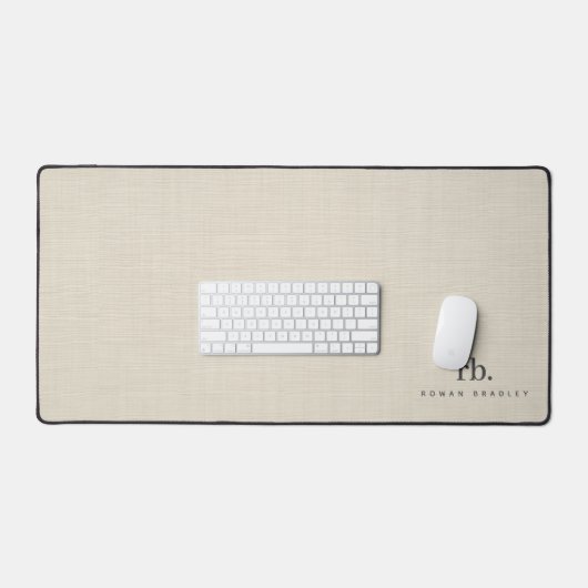 Beige Linen Creme Texture Einfache Elegante Monogr Schreibtischunterlage (Tastatur & Maus)