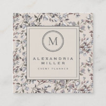 Beige Linen Elegant Floral | Monogramm