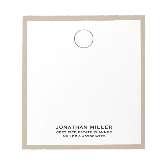 Beige Linen Elegantes Notepad mit Gold-Logo Notizblock (Vorderseite)