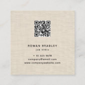 Beige Linen Fabric Effect Elegant QR Code Quadratische Visitenkarte (Rückseite)
