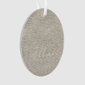 Beige Linen Fabric White NAME Timeless Keepake Ornament (Vorderseite)