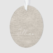 Beige Linen Fabric White NAME Timeless Keepake Ornament (Vorderseite)