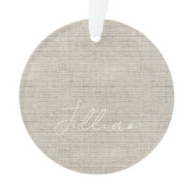 Beige Linen Fabric White NAME Timeless Keepake