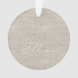 Beige Linen Fabric White NAME Timeless Keepake Ornament
