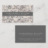 Beige Linen Floral | Grauer Banner Visitenkarte (Vorne/Hinten)