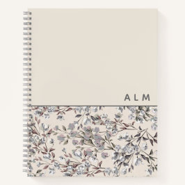 Beige Linen Floral | Monogramm-Initialen Notizblock