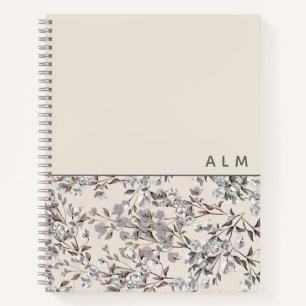 Beige Linen Floral   Monogramm-Initialen Notizblock