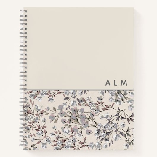 Beige Linen Floral | Monogramm-Initialen Notizblock (Vorderseite)