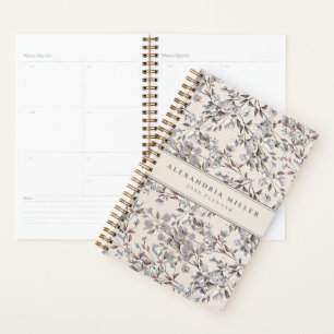 Beige Linen Floral Name und Jahr Planer