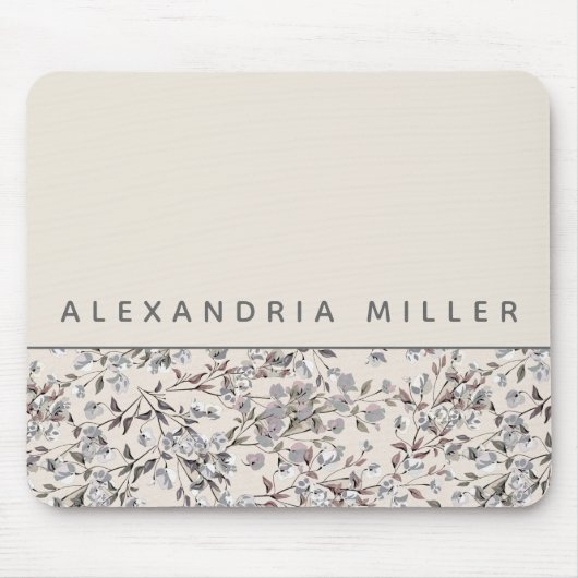 Beige Linen Floral | Personalisierter Name Mousepad (Vorne)