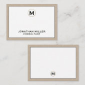 Beige Linen Gold Erstmonogramm Mitteilungskarte (Vorne/Hinten)