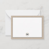 Beige Linen Gold Erstmonogramm Mitteilungskarte (Rückseite)