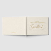 Beige Linen Gold Guestbook Script Typografie Gästebuch (Voll)