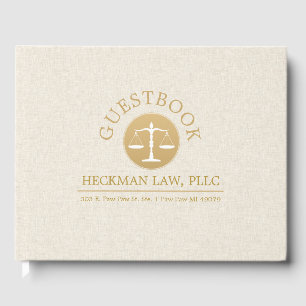 Beige Linen Gold Justice Logo Gästebuch
