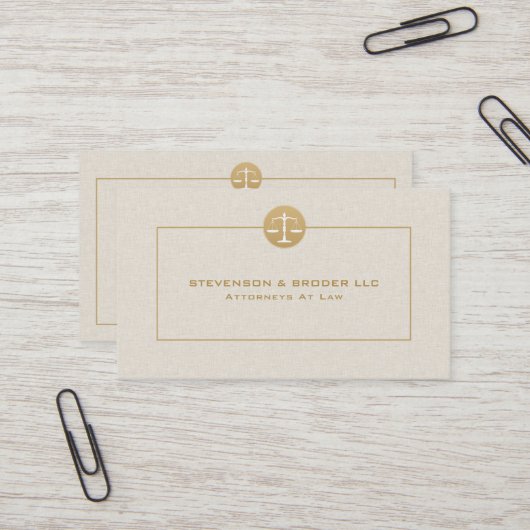 Beige Linen & Gold-Logo und Typografie Visitenkarte (Vorderseite/Rückseite Beispiel)