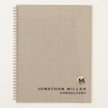 Beige Linen Gold Monogram Appointing Book Planer<br><div class="desc">Minimal Moderne Luxus gebürstete Metallic Gold Monogram Medallion Titel Custom Text Classic Block Typografie Beige Linen Textur Hintergrund Terminierungsbuch Planer</div>