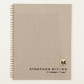 Beige Linen Gold Monogram Appointing Book Planer (Vorderseite)