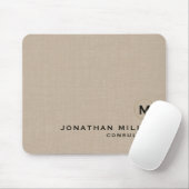 Beige Linen Gold Monogram Mousepad (Mit Mouse)