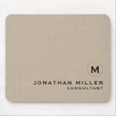 Beige Linen Gold Monogram Mousepad (Vorne)