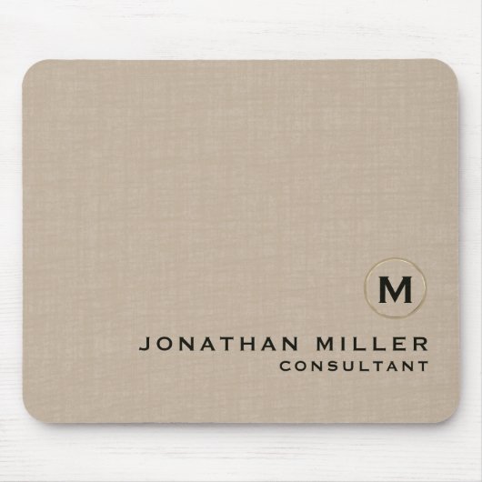 Beige Linen Gold Monogram Mousepad (Vorne)