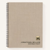 Beige Linen Gold Monogram Notebook Notizblock (Vorderseite)