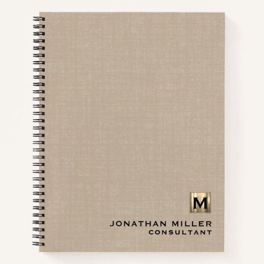 Beige Linen Gold Monogram Notebook Notizblock (Vorderseite)