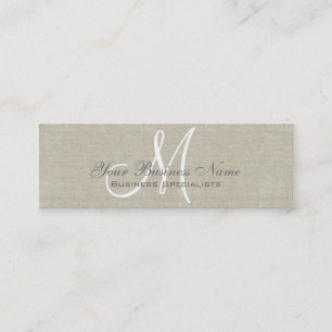 Beige Linen Grau Einfache Schlichte Monogramm Mini Visitenkarte