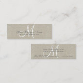 Beige Linen Grau Einfache Schlichte Monogramm Mini Visitenkarte (Vorne/Hinten)