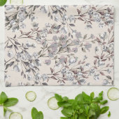 Beige Linen & Gray Elegantes Blumenmuster Geschirrtuch (Gefaltet)