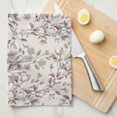 Beige Linen & Gray Elegantes Blumenmuster Geschirrtuch (Viertel Falte)