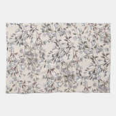 Beige Linen & Gray Elegantes Blumenmuster Geschirrtuch (Horizontal)