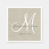 Beige Linen Gray White Monogram Wedding Keepake Serviette (Vorderseite)